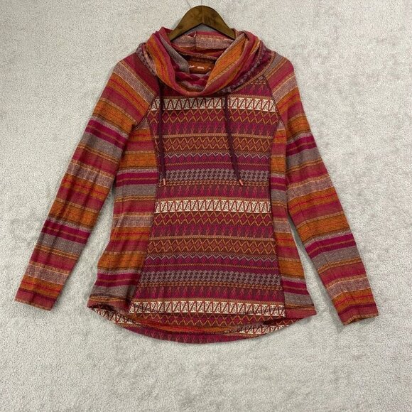 Woolrich Womens M Multicolor Striped Aztec Cowl Neck Pullover Sweater 100% Cotto - Picture 1 of 8